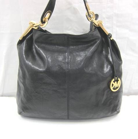 Authentic Michael Kors INES CHAIN Black Leather Slouch Handbag  