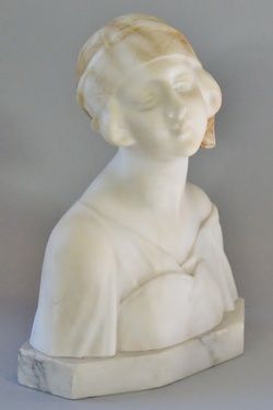 Antique Italian Art Deco Alabaster Bust of Woman c. 1920  