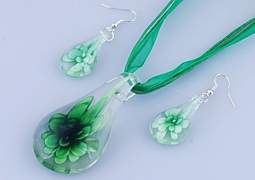 14357 8Sets Drop Murano Glass Necklace Earrings Flower  
