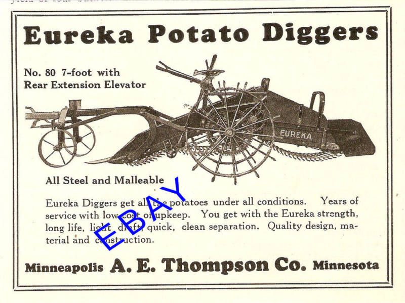 1931 EUREKA POTATO DIGGER AD THOMPSON MINNEAPOLIS MN  