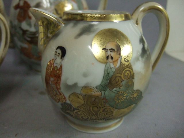   1900s Satsuma Teapot Creamer Sugar Teaset Signed Meji Imperial Emperor