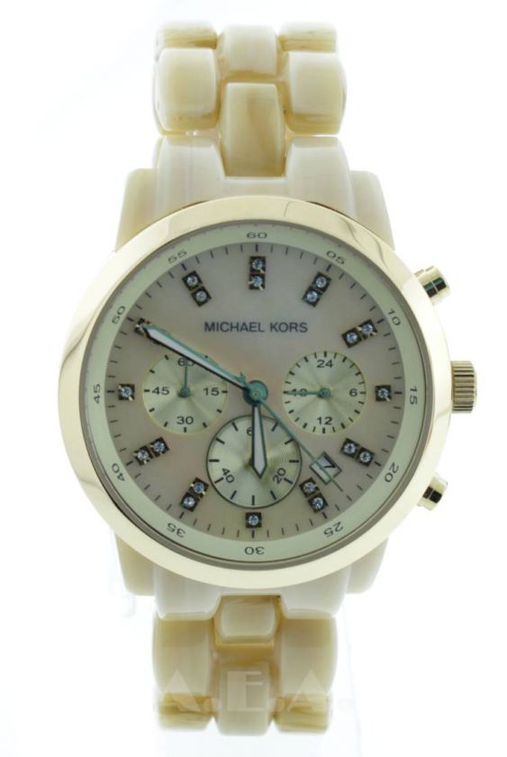 MICHAEL KORS MK5217 DESIGNER WOMENS HORN/STAINLESS STEEL CHRONOGRAPH 