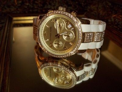   CHRONO Watch GOLD Bezel Crystal *BLING* DESIGNER MK5210 *LUXE  