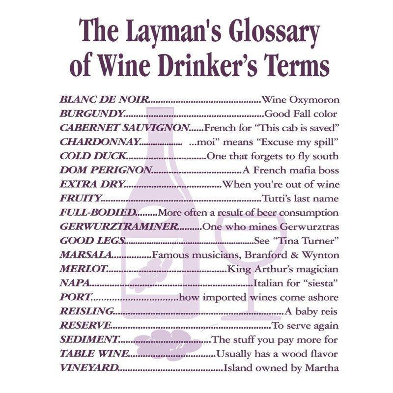 Laymans Glossary Wine Drinker Terms Apron T Shirt New  