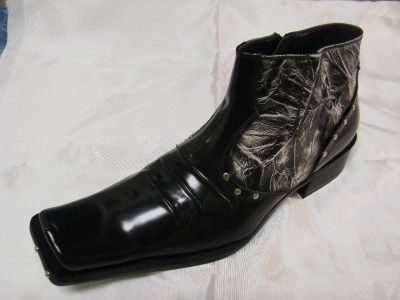 Fiesso New Black Leather with Print and studs Boots  