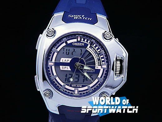 OHSEN New Day Date Dual Time Blue Man Boy Sport Watch  