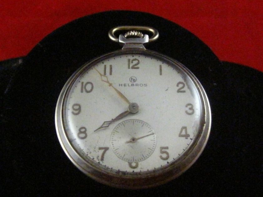 VINTAGE 12S HELBROS POCKETWATCH GRADE 16D/93 RUNNING  