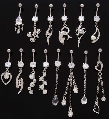 New FANCY Dangle Belly Button Rings WHOLESALE Lot 14g  