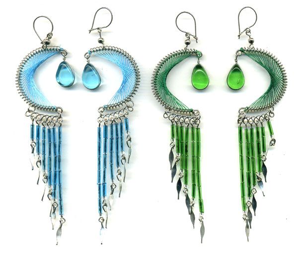 20 THREAD GLASS EARRINGS HALF FULL MOON DESIGN PERUVIAN  