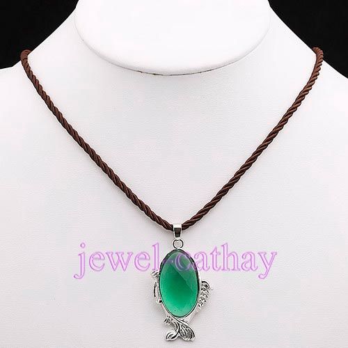 Green Facet Crystal Fish String Pendant Necklace Set