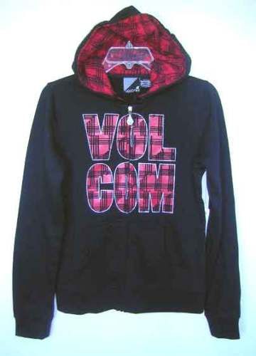 Volcom Red Black Plaid Zip Jacket Hoodie S NWT  