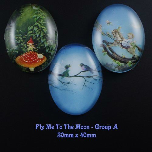 HUGE Glass FLY ME TO THE MOON Oval Cameo Cabochon 30x40mm   11 Options 