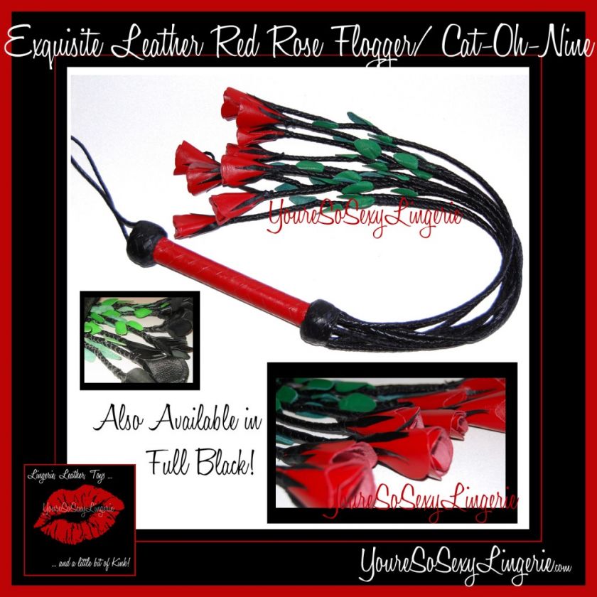 CAT O NINE Genuine LEATHER ROSE WHIP flogger Mistress  