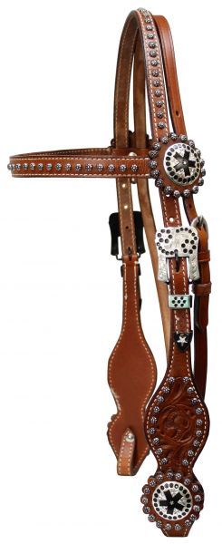 SHOWMAN Headstall Jewel Cut Out Cross Concho Medium  