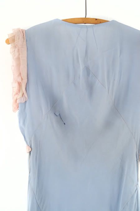 VINTAGE 30s Baby Blue RAYON SILK Sheer Pink Organza Ruffle Bias Cut 