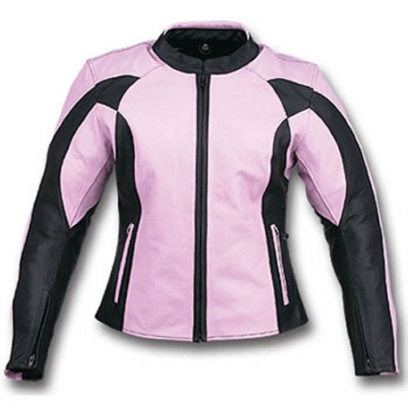 Ladies Leather Motorcycle Jacket   Light Purple & Black  