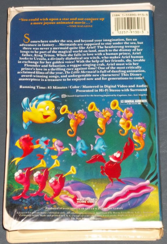   CLASSIC THE LITTLE MERMAID VHS (BANNED and RECALLED ARTWORK) RARE