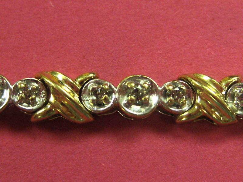 Nice 10K Diamond Tennis X & O Style Bracelet 7 3/4ct  