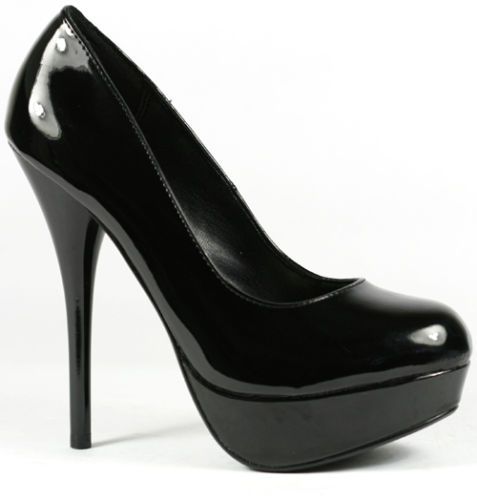 Black Patent Round Toe Platform Stiletto Pump 8.5 us  