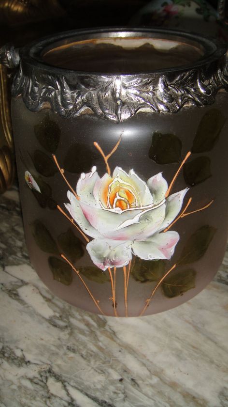 FRENCH ANTIQUE HAND PAINTED GLASS BISCUIT CRACKER JAR  