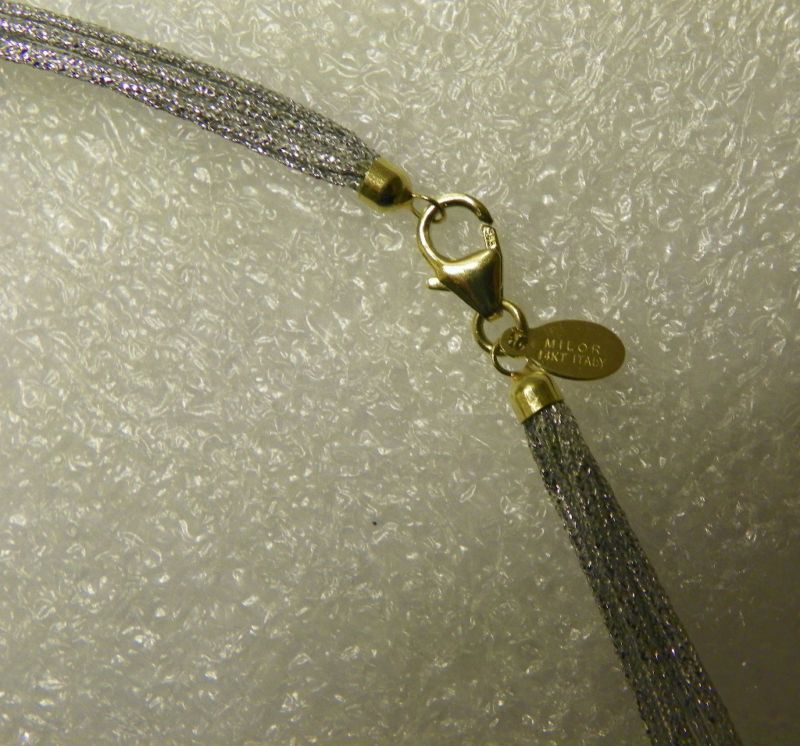 ~ 14K YELLOW GOLD 5 STRAND SILVER CORD NECKLACE ~17  