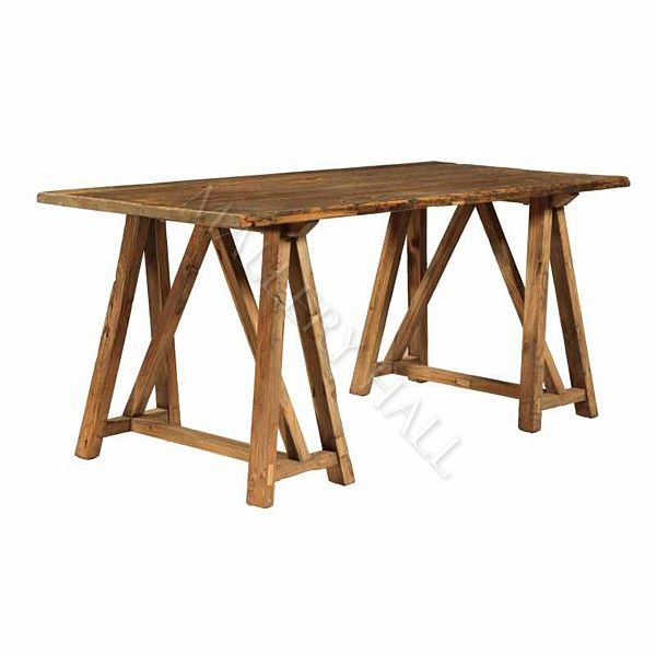 Chic Untouched Hand Waxed Reclaimed Wood Crossbeam Table  