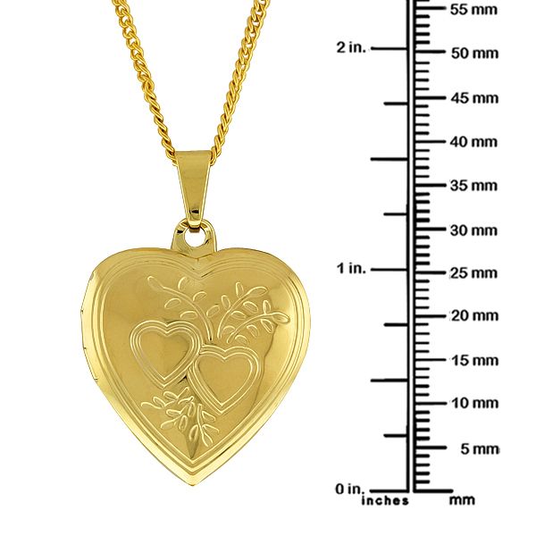 Stunning Gold Tone Double Heart Locket Figaro Pendant With 18 Chain 