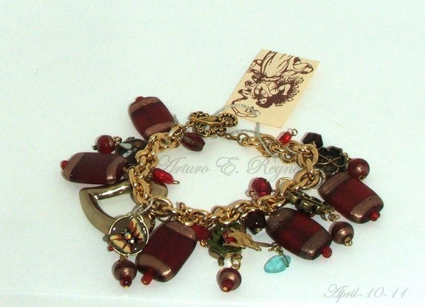 Artisan Czech Glass Beads Enamel CHARMS Bracelet  