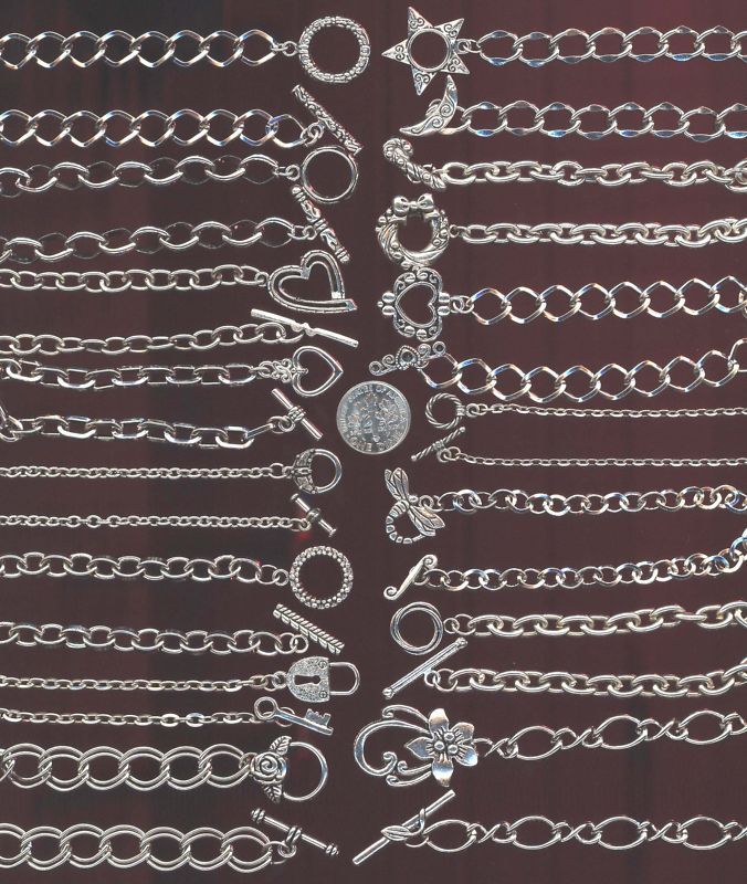 ANTIQUE SILVER PLATED TOGGLE CLASP CHAIN BRACELETS  