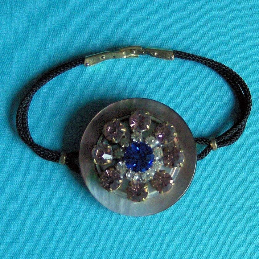 Vintage Grey MOP Button and Pink Glass Button Bracelet 0142  