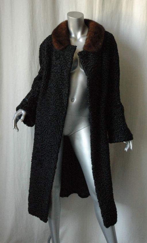 FELDPAUSCH Black Astrakhan*VINTAGE*Lamb+FUR 50s Coat L  