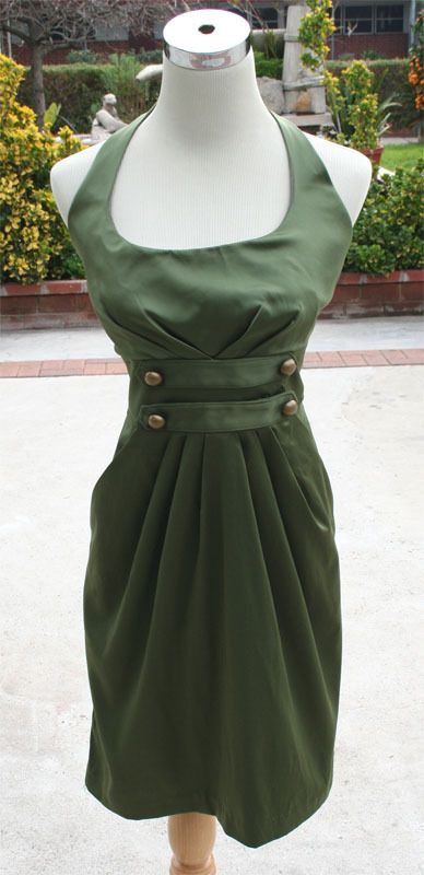 NWT WINDSOR $65 Army Green Cocktail Party Day Dress 13  