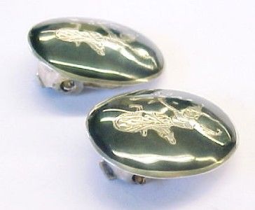 Vintage SIAM Niello Sterling Silver Clip On Earrings 1  