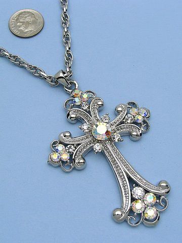 Bling Clear Cross Rhinestone Crystal Necklace Pendant  