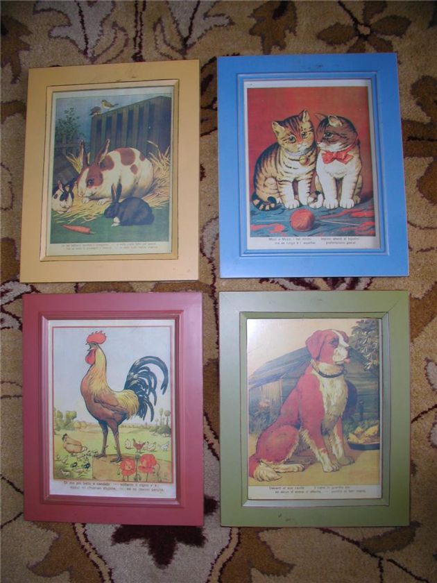 Country Farm Scene Pictures Cat Dog Rooster Bunny ART  