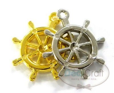 10PCS GOLD SILVER SHIP CRUISE WHEEL FINFING CHARM P0018  