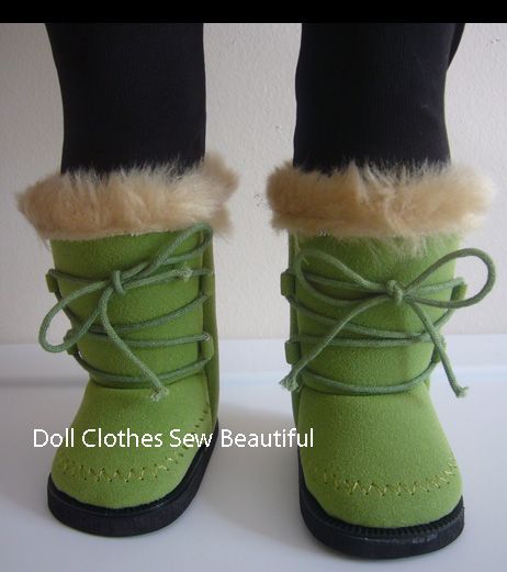 18 Inch DOLL CLOTHES Olive Green Boots W/ Fur Trim KEWL  