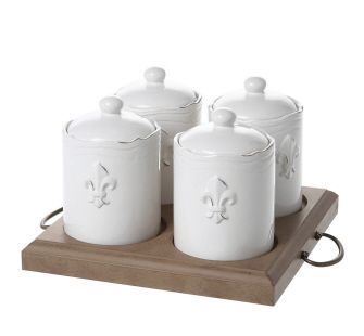 French Country Bath FLEUR DE LIS Apothocary Jars & Tray  