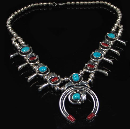 925 Sterling Silver Turquoise Squash Blossom Necklace  
