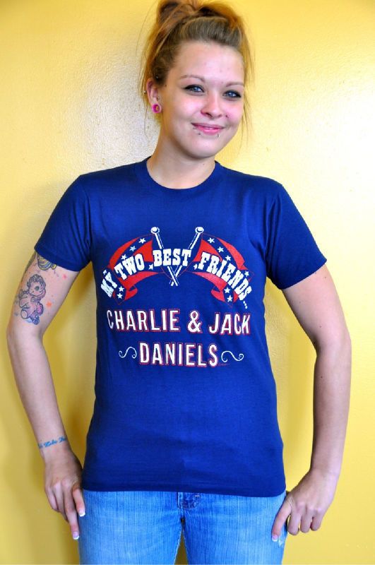 VTG CHARLIE & JACK DANIELS Band Tour Shirt 70s Southern Rock Rebel S 