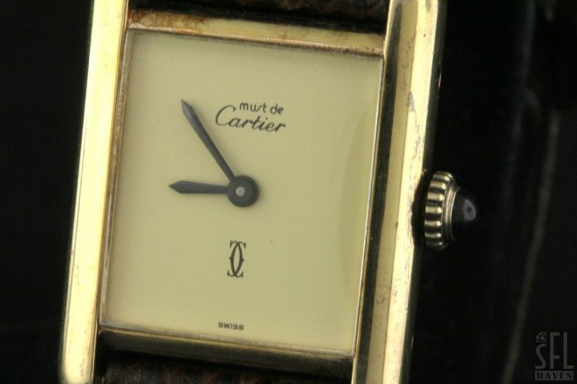 CARTIER VINTAGE VERMEIL GOLD STERLING SILVER TANK LADIES WATCH  