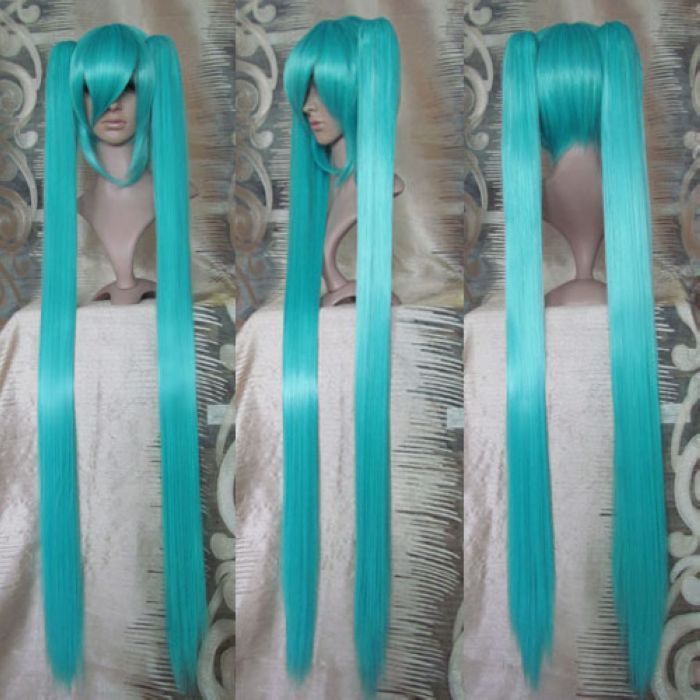 Womens Long Light blue Ponytail Hair Cosplay Party Wig  