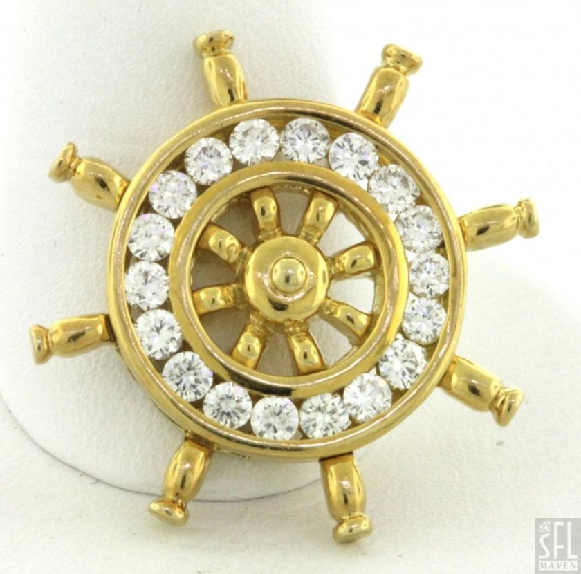 18K GOLD 1.08CT VS2/F DIAMOND NAUTICAL SHIPS HELM/WHEEL PENDANT 