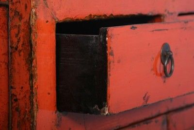 Antique Orange/Red Chinese Lacquered Sideboard/Cabinet  