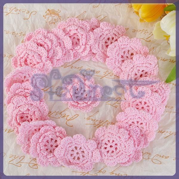 LOT 20 KNIT CROCHET FLOWER Applique Scrapbook flatback trim HANDMADE 