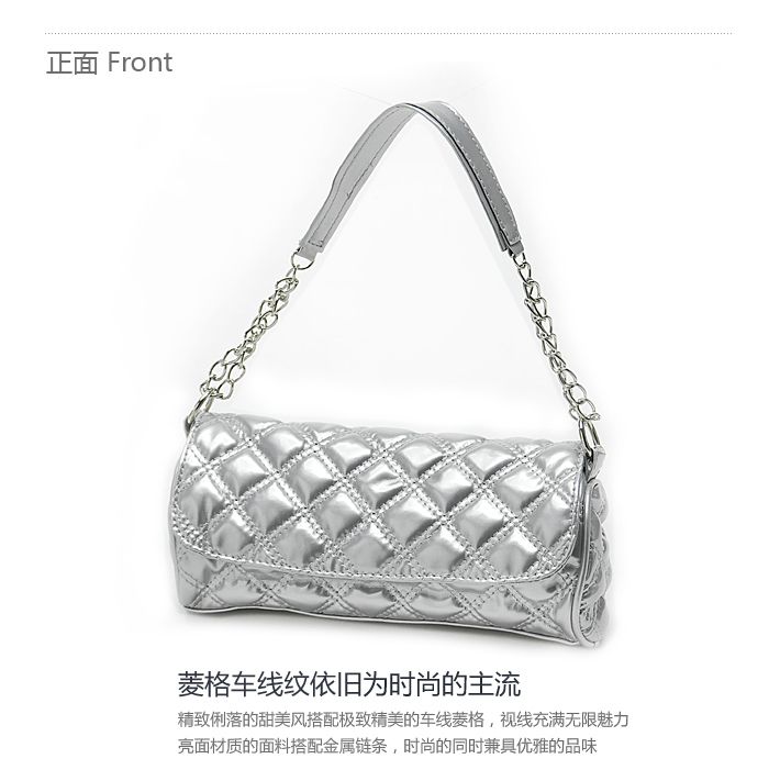 Women patent leather Silver Tote Shoulder Bag Handbag  