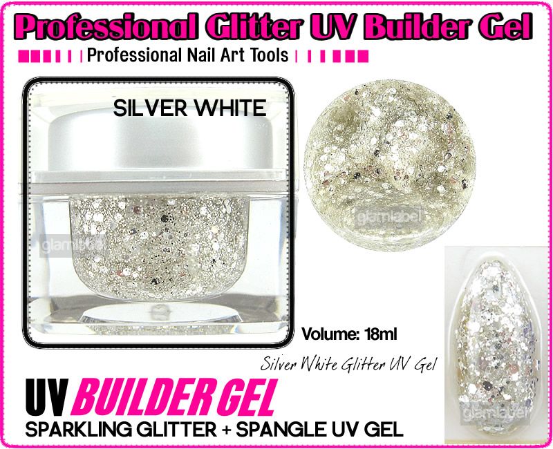SILVER WHITE GLITTER 18ML UV BUILDER GEL NAIL NA140 2  