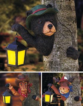 Bear, Horse or Moose Tree Hugger & Solar Lantern~Choice  