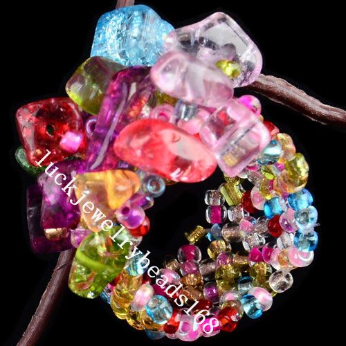 Multicolor Quartz Stretch Beads Ring 7~9 (us) C1863  