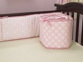   Cocalo Baby ELLIE pink & sage green 100% cotton crib bumper pad NIP